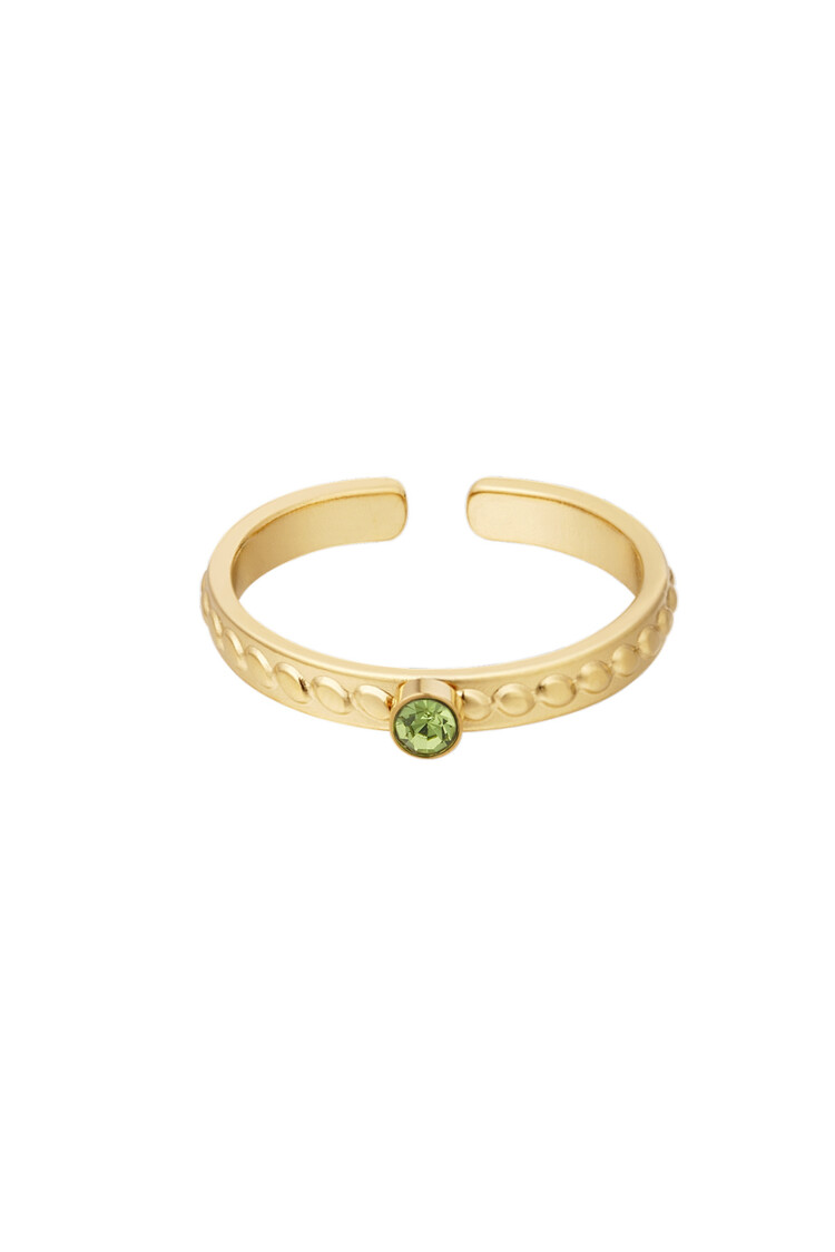 Gold Simple Stone Structured Ring / Green