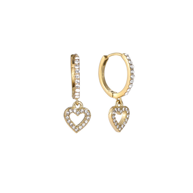 Gold Hollow Heart Zircon Earrings
