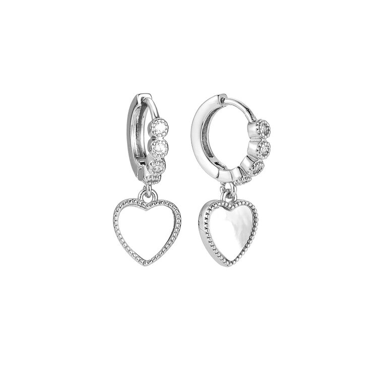 Silver Framed Pearl Heart Earrings
