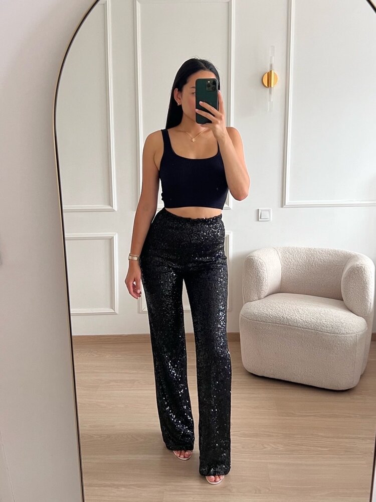 Harper Sequin Flared Leggings / Black