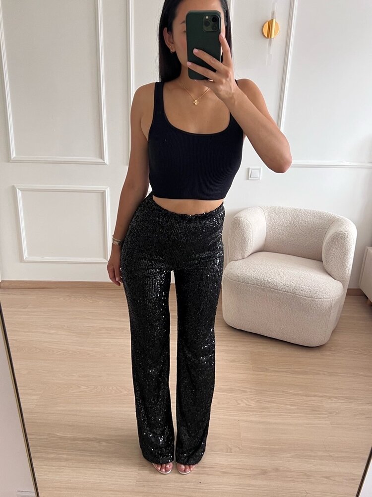 Harper Sequin Flared Leggings / Black