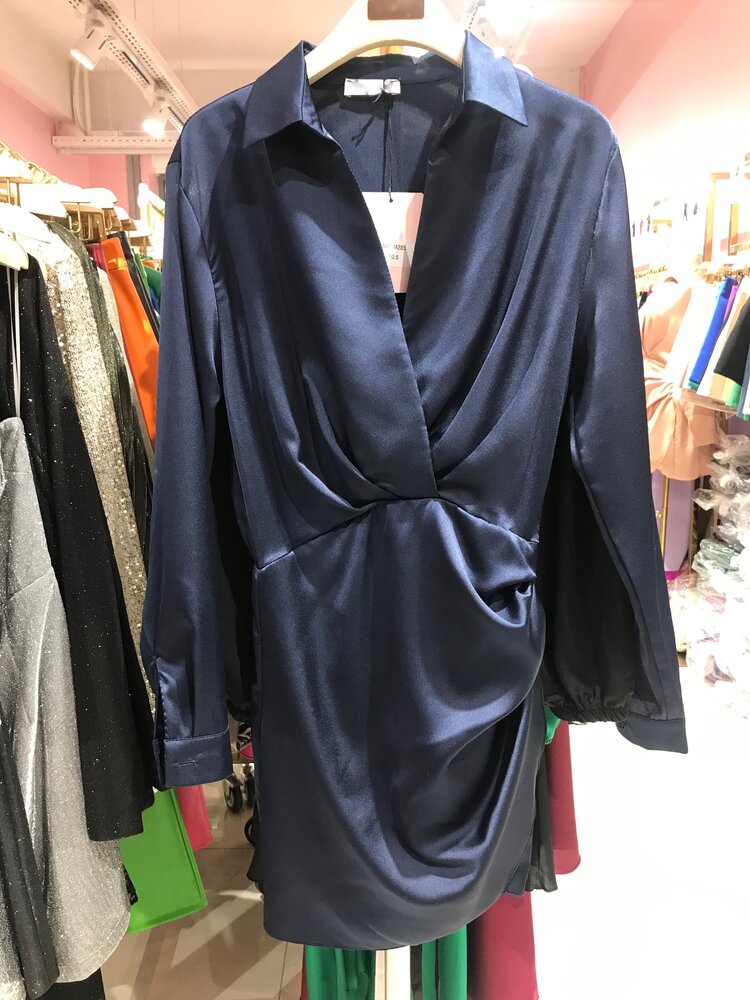 Jenai Satin Dress / Navy Blue