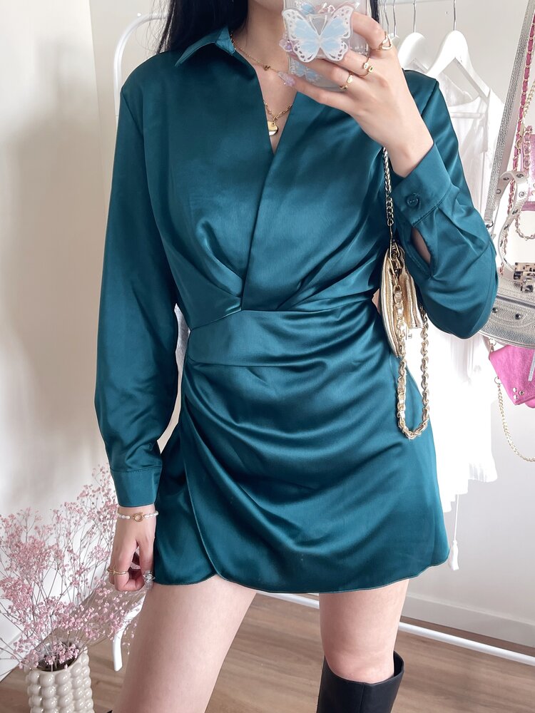 Jenai Satin Dress / Teal Blue