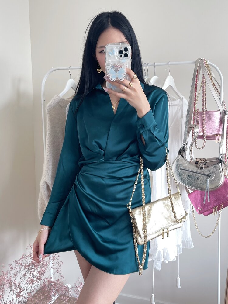 Jenai Satin Dress / Teal Blue