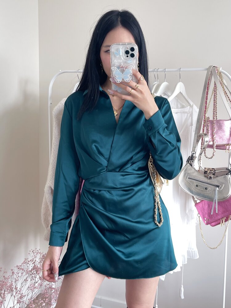 Jenai Satin Dress / Teal Blue