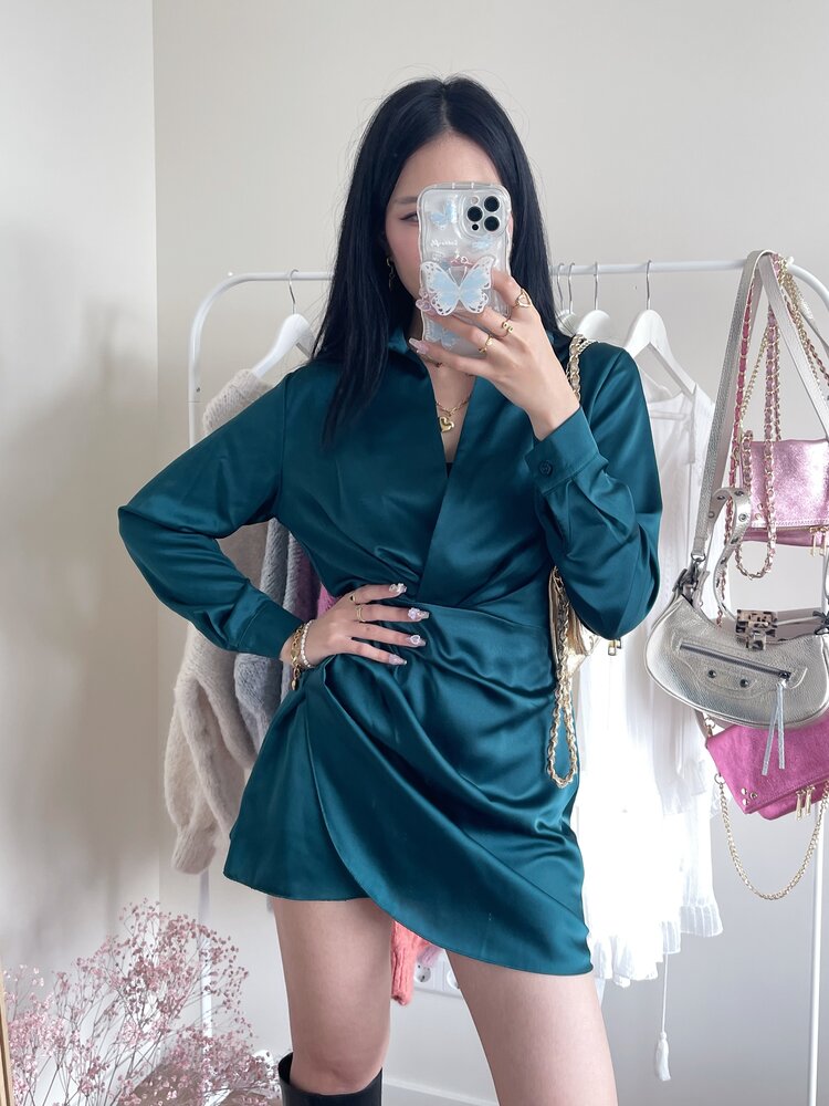 Jenai Satin Dress / Teal Blue