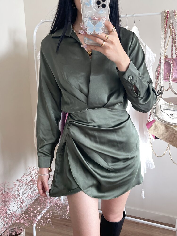 Jenai Satin Dress / Army Green