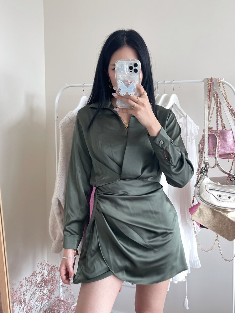 Jenai Satin Dress / Army Green