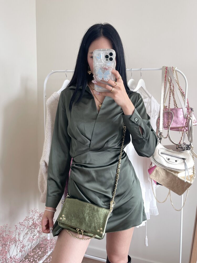 Jenai Satin Dress / Army Green