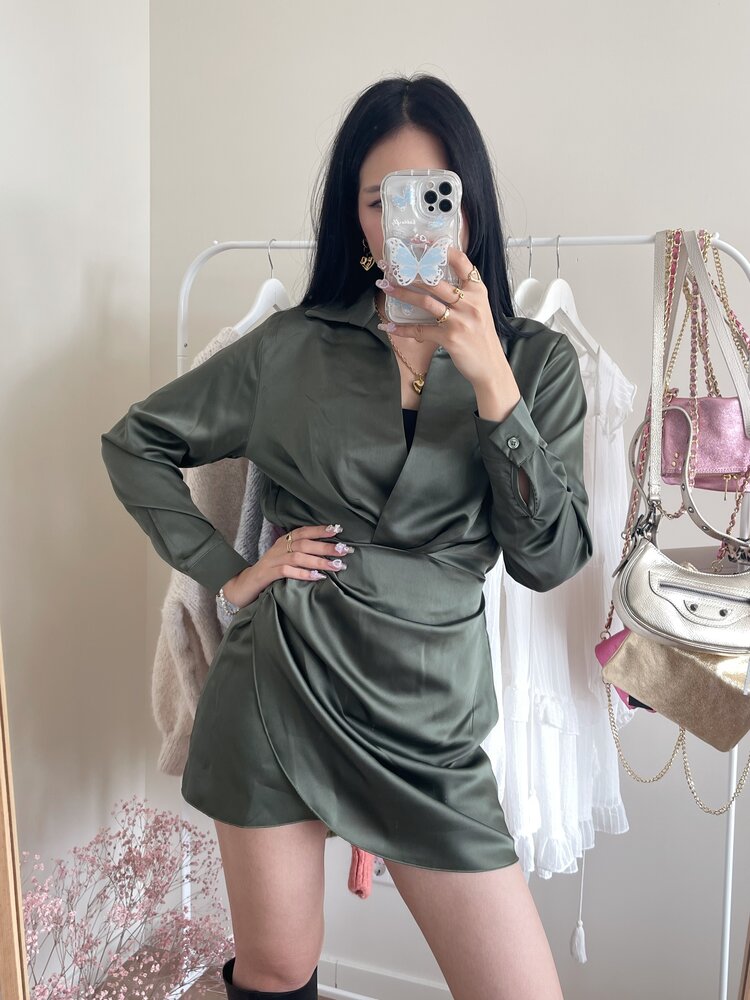 Jenai Satin Dress / Army Green