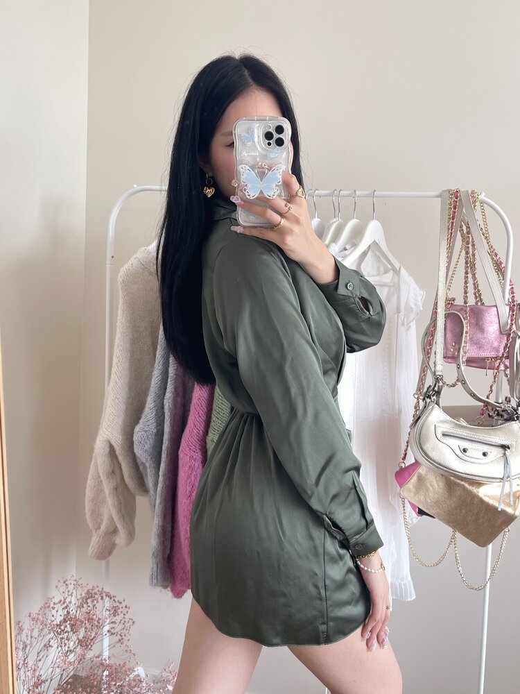 Jenai Satin Dress / Army Green