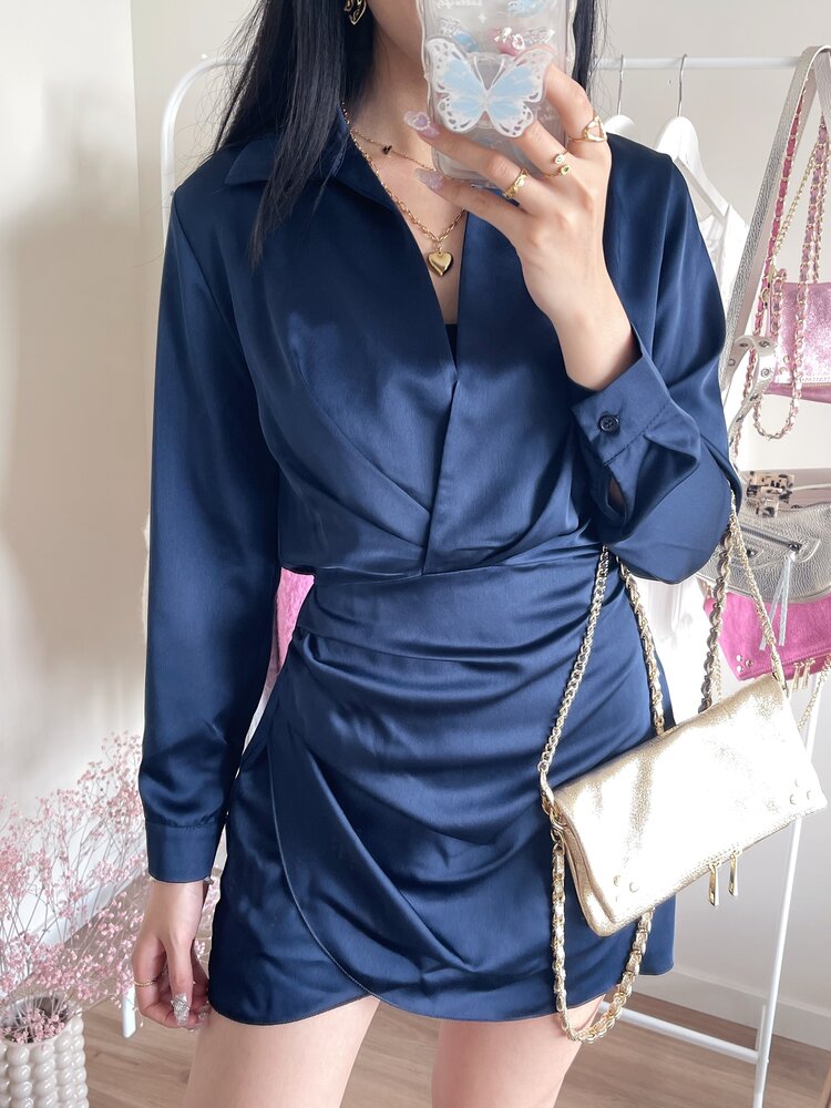 Jenai Satin Dress / Navy Blue
