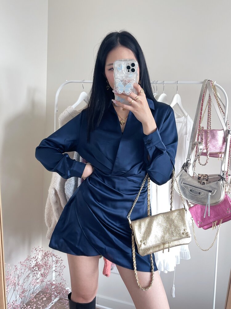 Jenai Satin Dress / Navy Blue