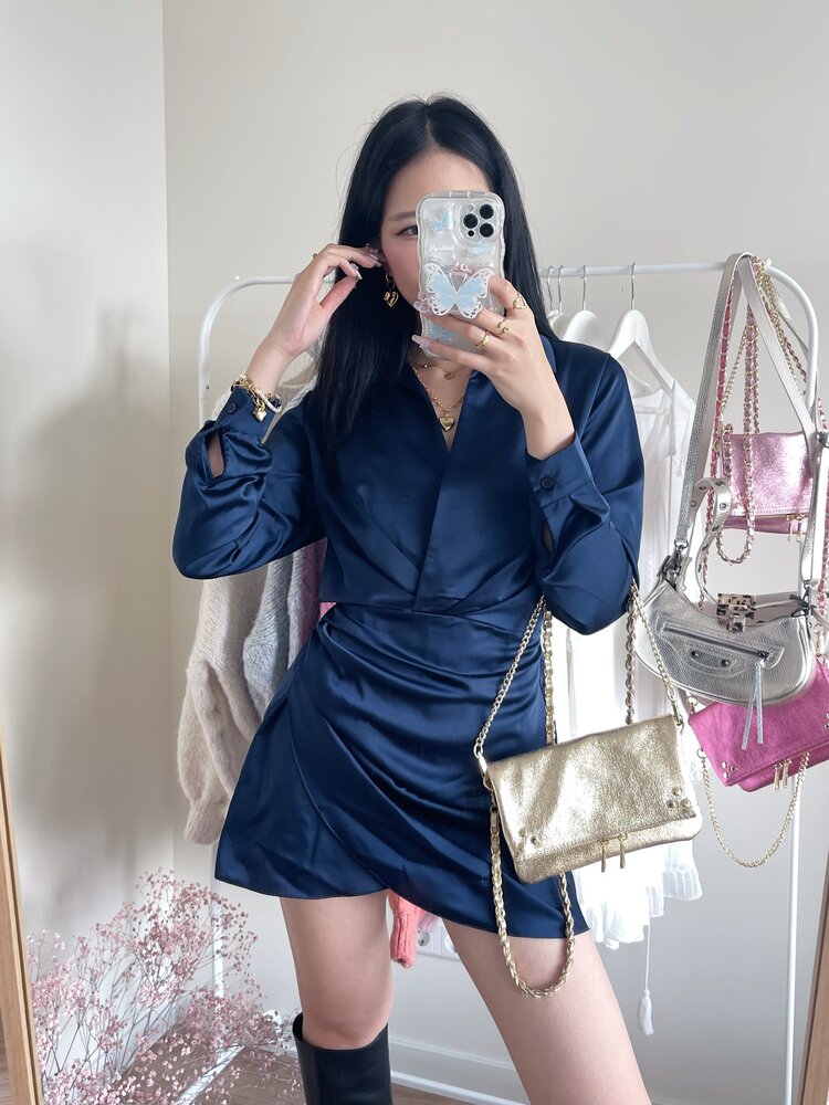 Jenai Satin Dress / Navy Blue