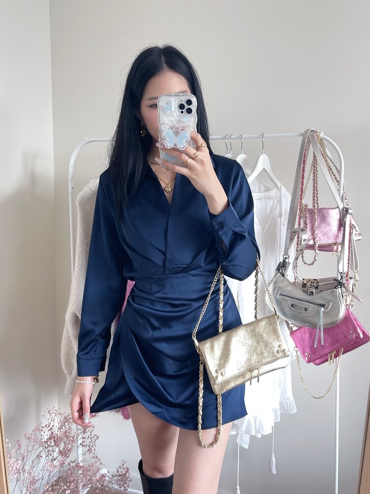 Jenai Satin Dress / Navy Blue