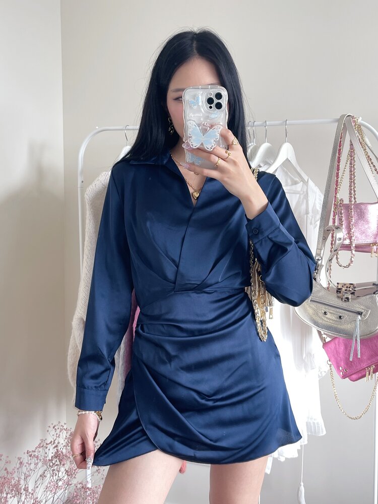 Jenai Satin Dress / Navy Blue