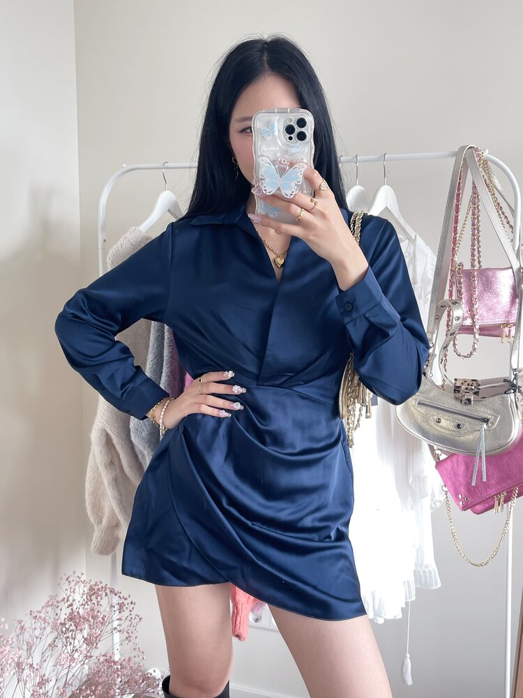 Jenai Satin Dress / Navy Blue