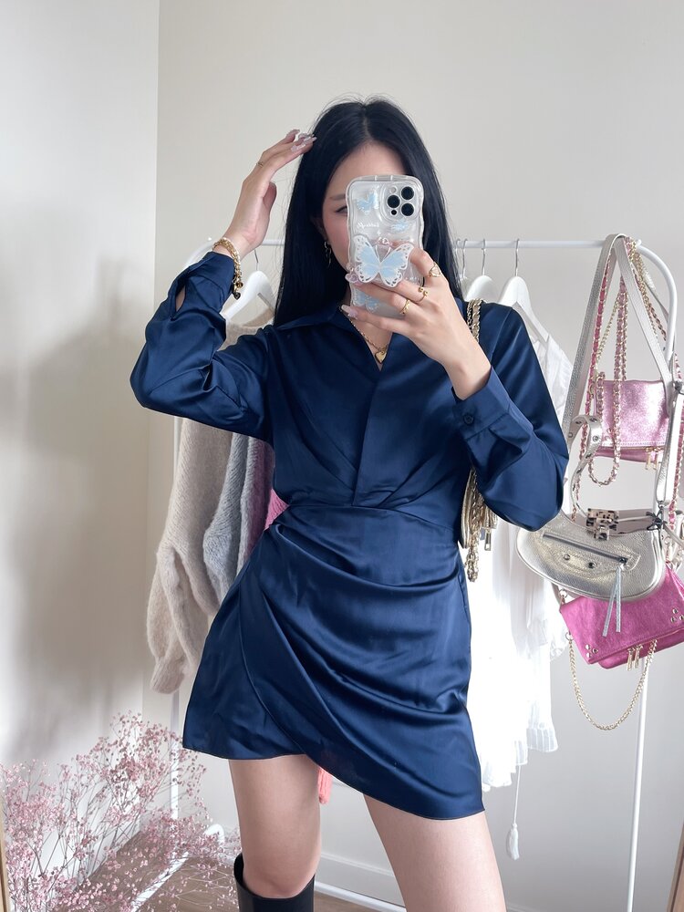 Jenai Satin Dress / Navy Blue