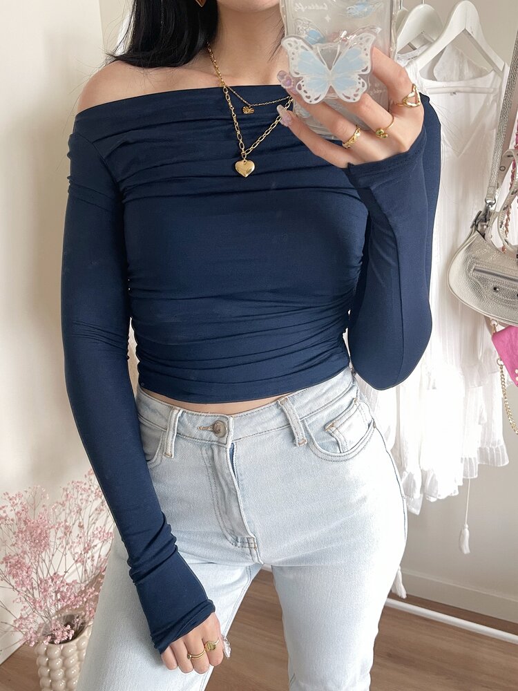 Maine Off Shoulder Top / Navy Blue