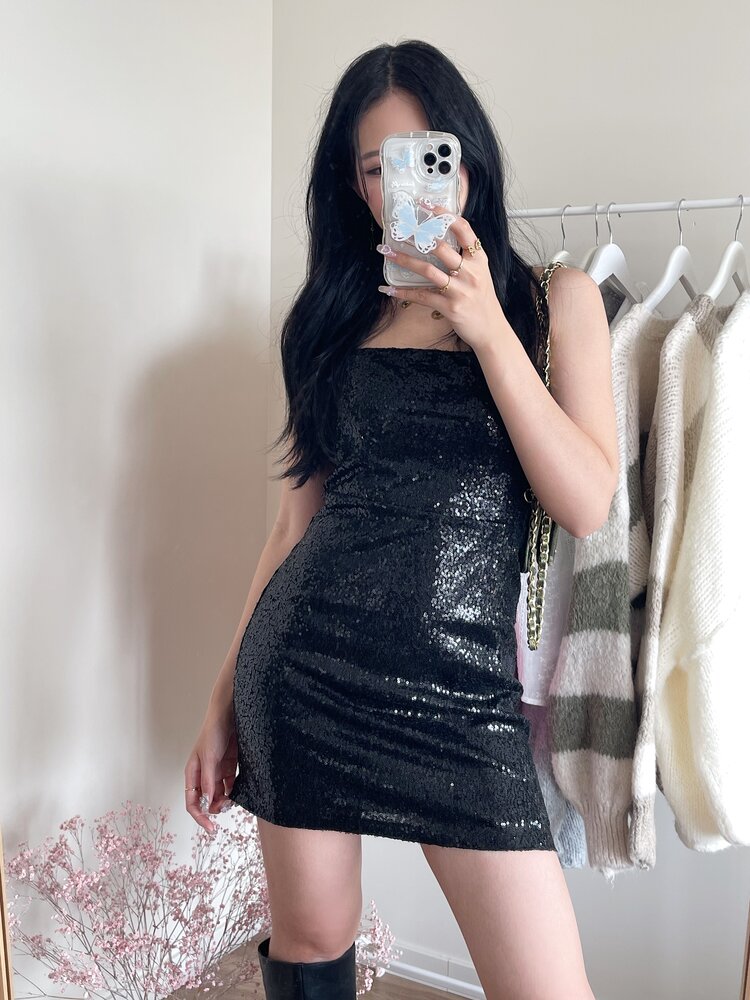 Hazel Sequin Tube Dress  / Black
