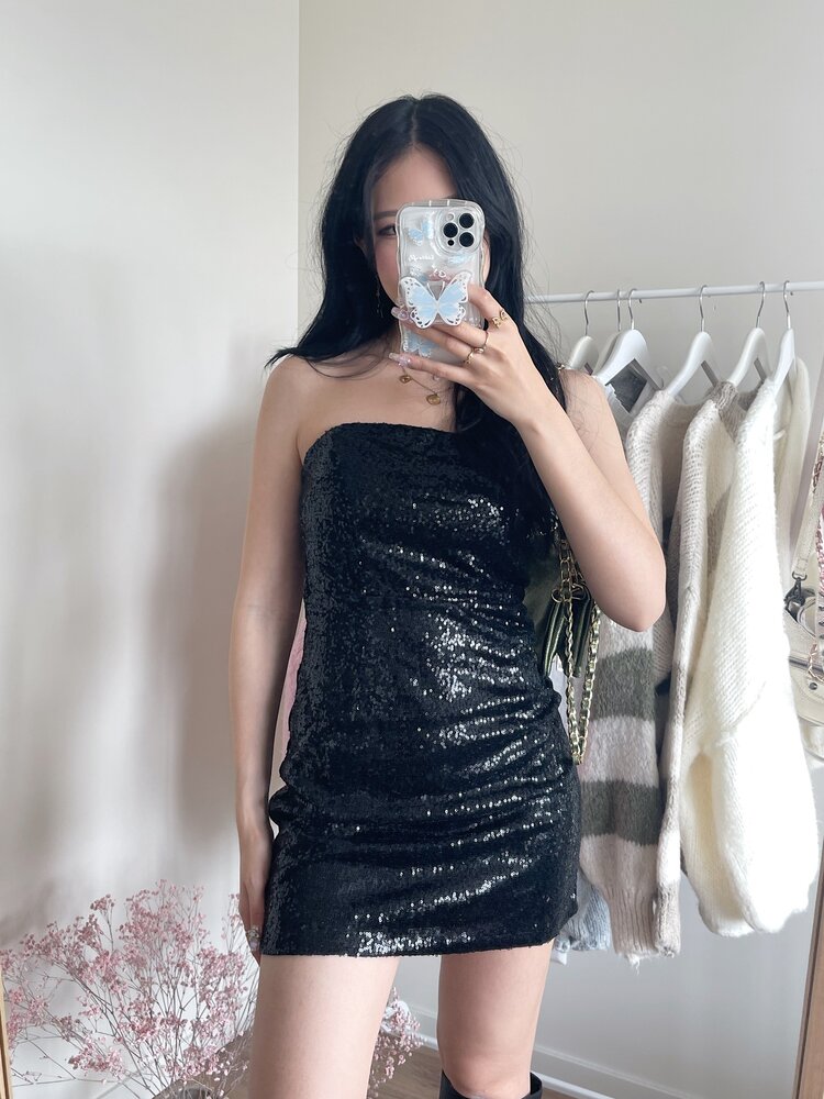 Hazel Sequin Tube Dress  / Black