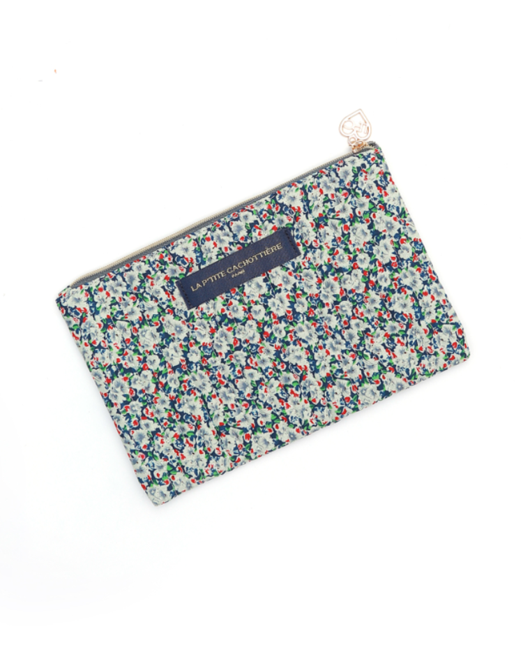 Lizzie Flower Pouch / Navy & White