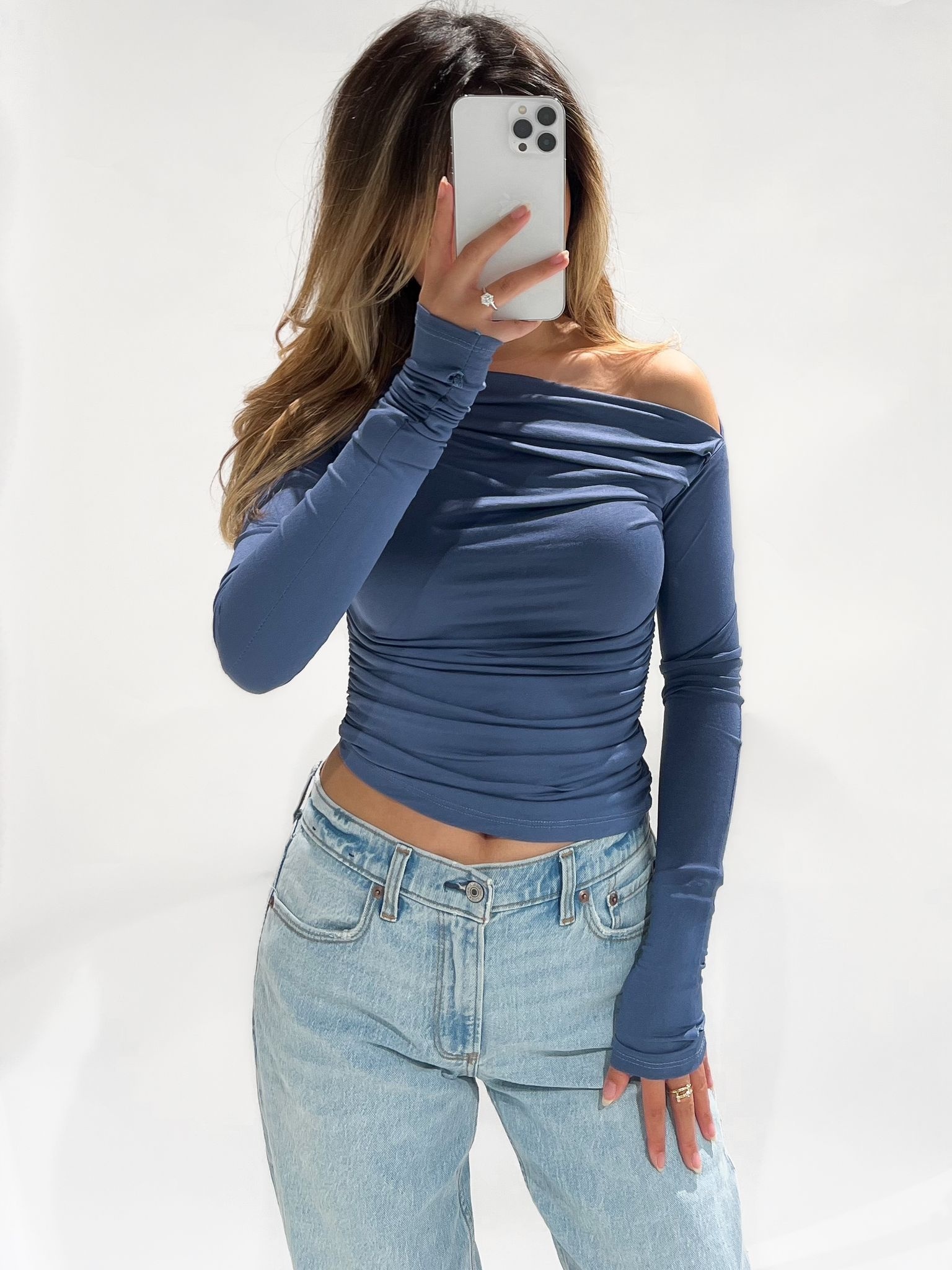 Maine Off Shoulder Top / Denim Blue