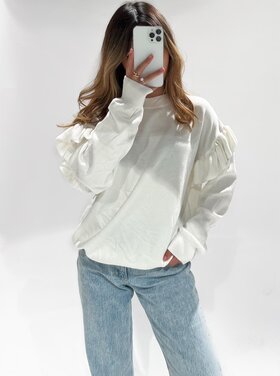 Elsie Ruffle Oversized Sweater / White