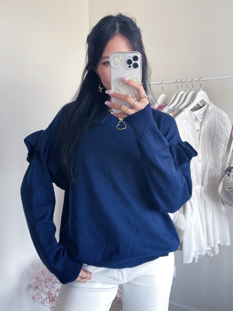 Elsie Ruffle Oversized Sweater / Navy