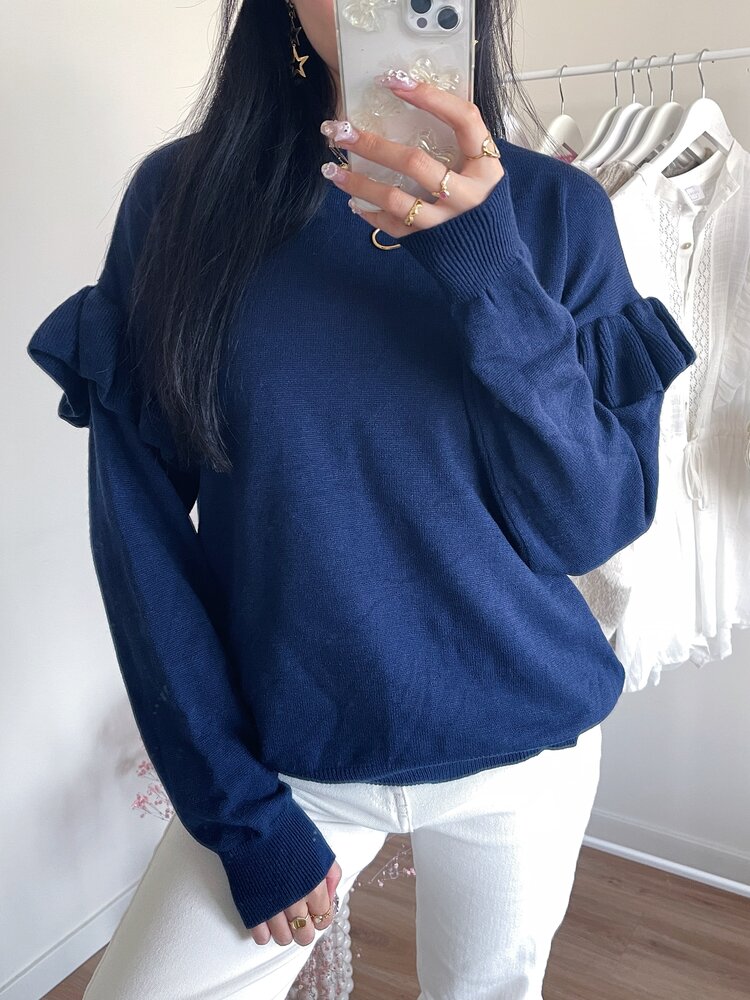 Elsie Ruffle Oversized Sweater / Navy