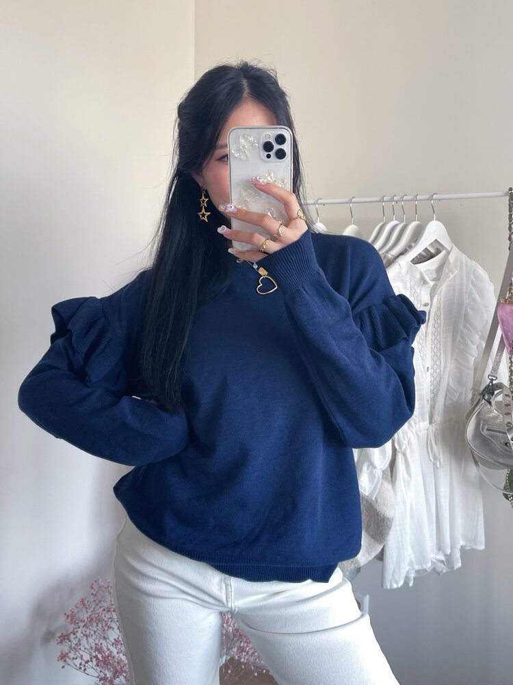 Elsie Ruffle Oversized Sweater / Navy
