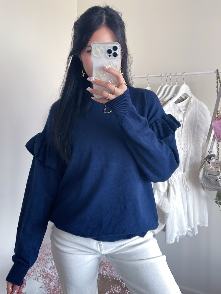 Elsie Ruffle Oversized Sweater / Navy