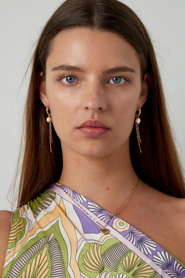 Gold Heart Chains Dangle Party Earrings