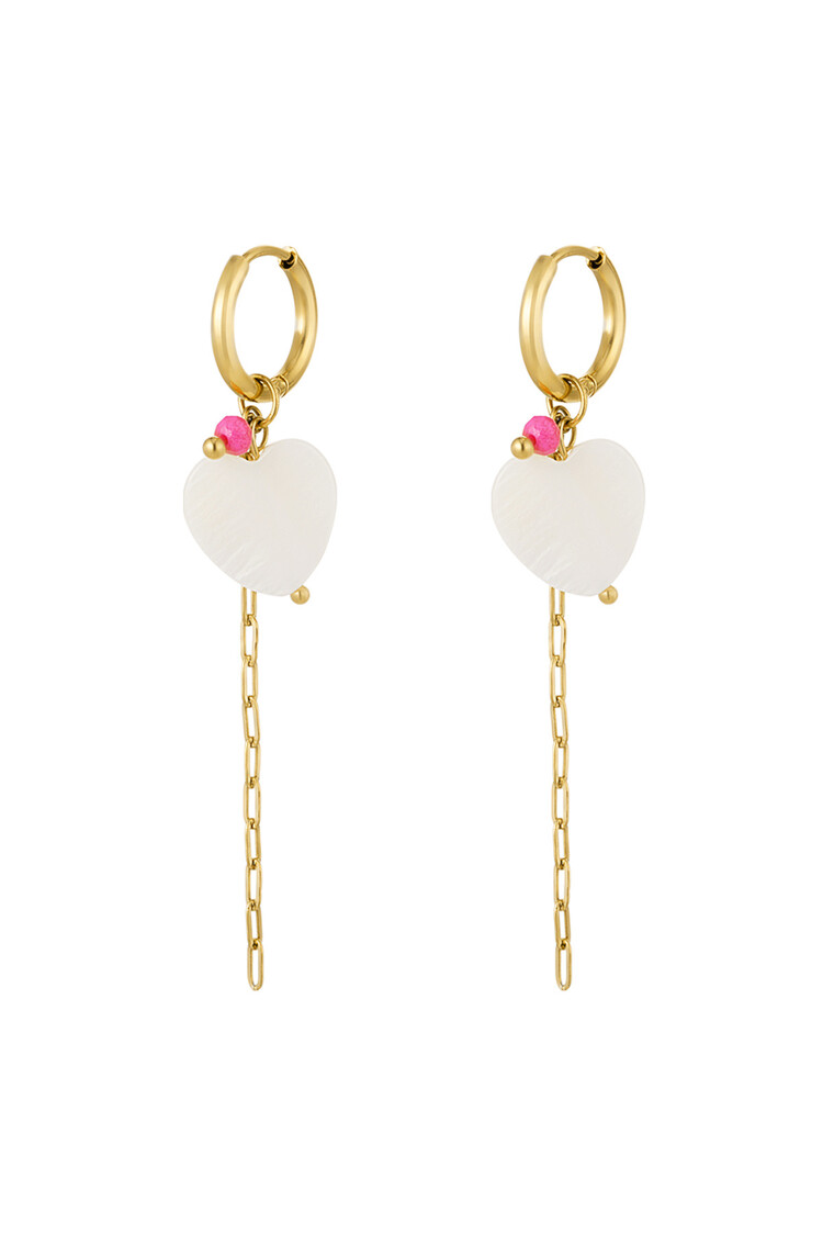 Gold Pearl Heart Chain Earrings