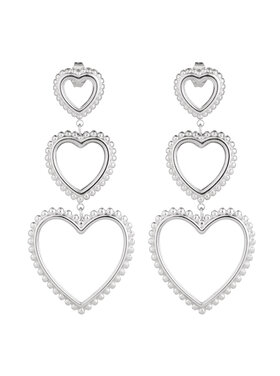 Silver Retro Heart Statement Earrings