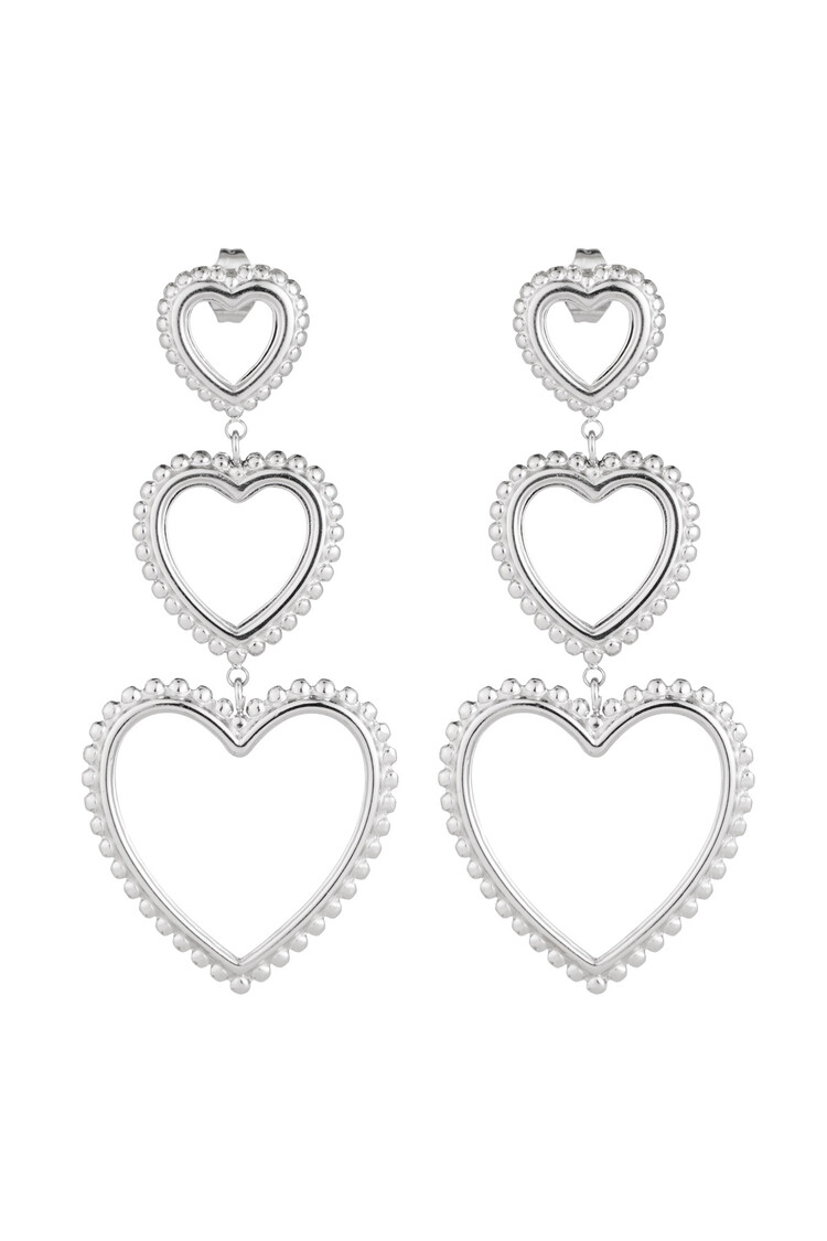 Silver Retro Heart Statement Earrings