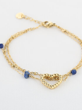 Gold Multi Chain Heart Beads Bracelet / Navy