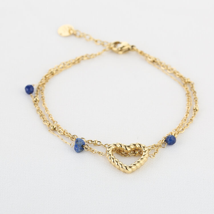 Gold Multi Chain Heart Beads Bracelet / Navy