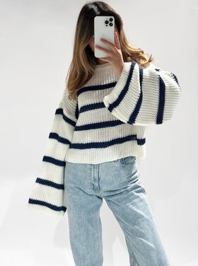 Irisa Striped Knit Sweater / White