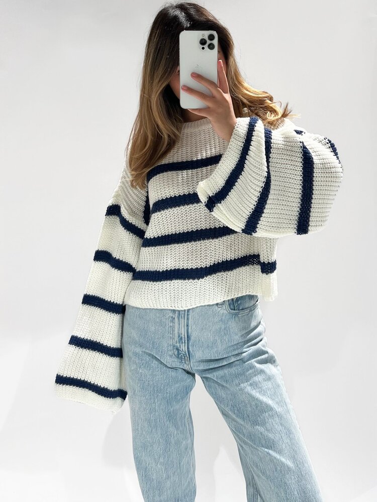 Irisa Striped Knit Sweater / White