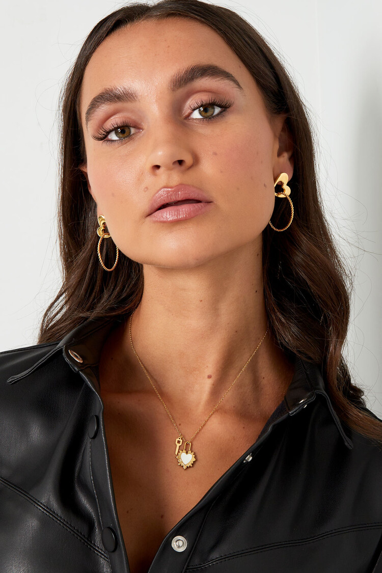 Gold Heart Circle Statement Earrings