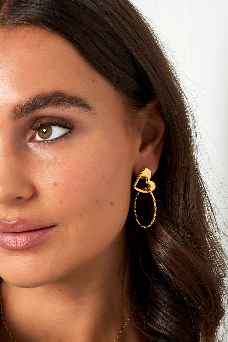 Gold Heart Circle Statement Earrings