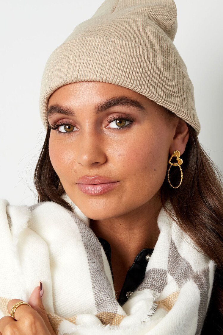 Gold Heart Circle Statement Earrings