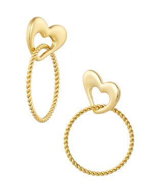 Gold Heart Circle Statement Earrings