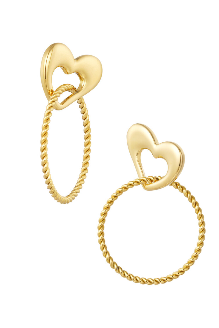 Gold Heart Circle Statement Earrings