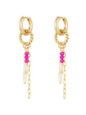 Gold Twist Circle Dangle Party Earrings / Fuchsia