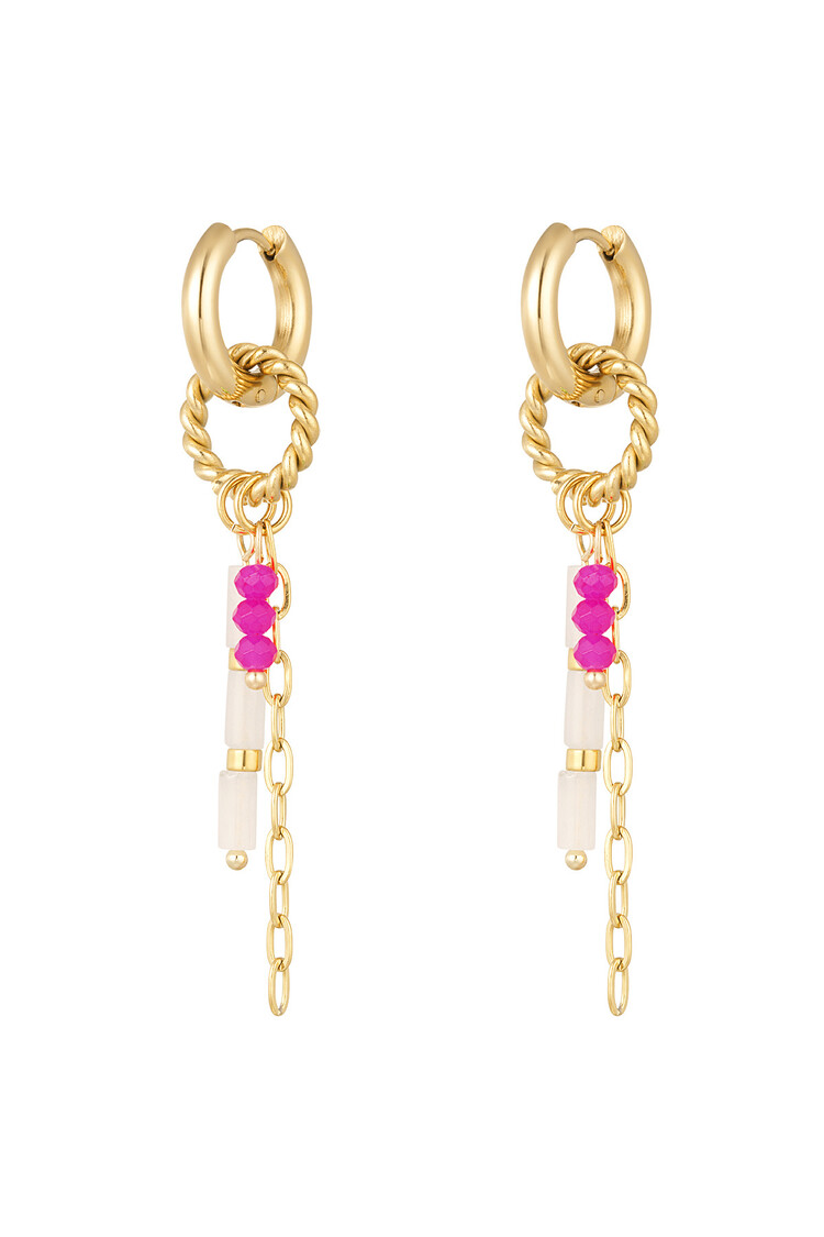 Gold Twist Circle Dangle Party Earrings / Fuchsia