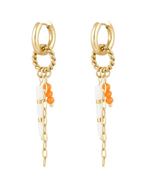 Gold Twist Circle Dangle Party Earrings / Orange