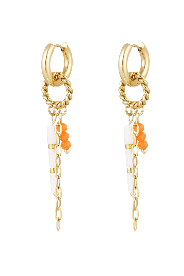 Gold Twist Circle Dangle Party Earrings / Orange
