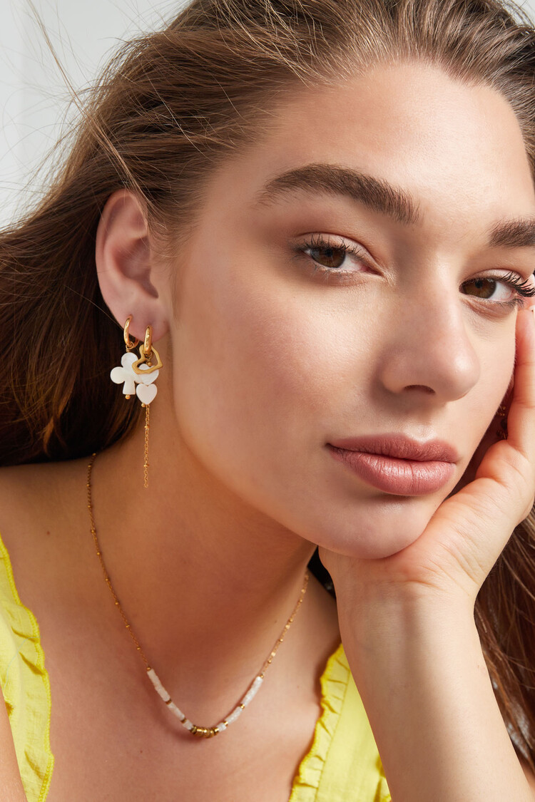 Gold Double Heart Dangle Party Earrings